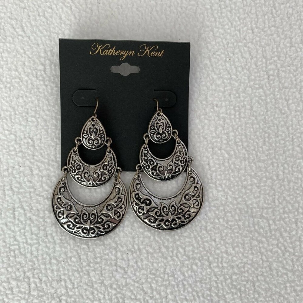 Katheryn Kent Silver Toned Dangle Earrings Half Moon Shaped NWT